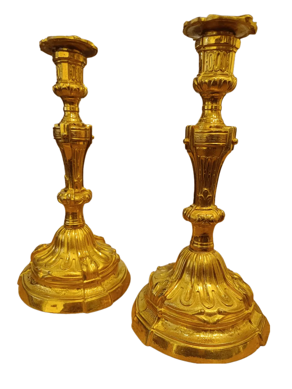 Paire de flambeaux parisiens en bronze doré, style Transition, XIXe siècle