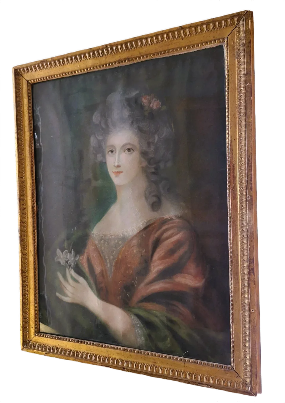 Portrait de dame à la fleur, pastel français de l’époque Louis XVI