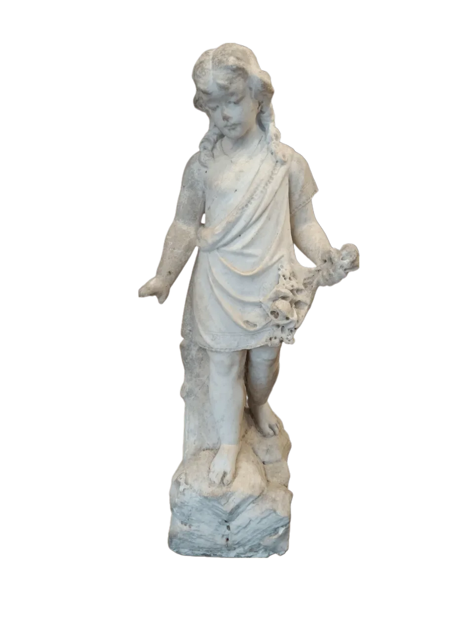 Sculpture en marbre blanc, Enfant à la Vanité, Italie, XIXe siècle