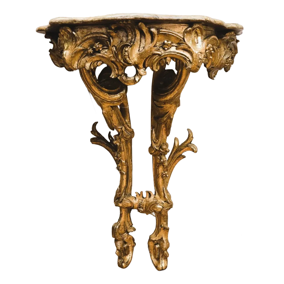 Console d’applique Rocaille en bois sculpté et doré, France, époque Louis XV