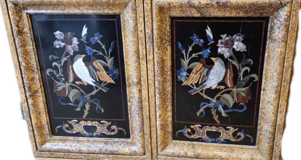 BackgroundEraser 20260122 144425544 2 Grande paire de tableaux en marqueterie de marbre et pierres dures , XIXème siècle.